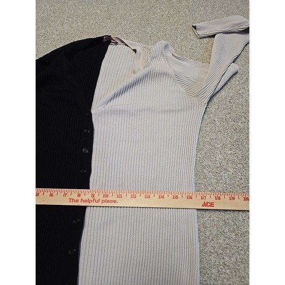 STAUD Shoko Sweater‎ Cardigan Dress Black Beige Ribbed Long Sleeve Colorblock XL - Picture 6 of 7